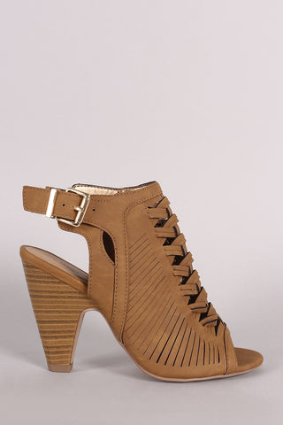 Vegan Suede Open Toe Lace Up Sash Chunky Heel