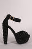 Suede Studded Spike Peep Toe Ankle Strap Chunky Platform Heel