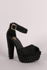 Suede Studded Spike Peep Toe Ankle Strap Chunky Platform Heel