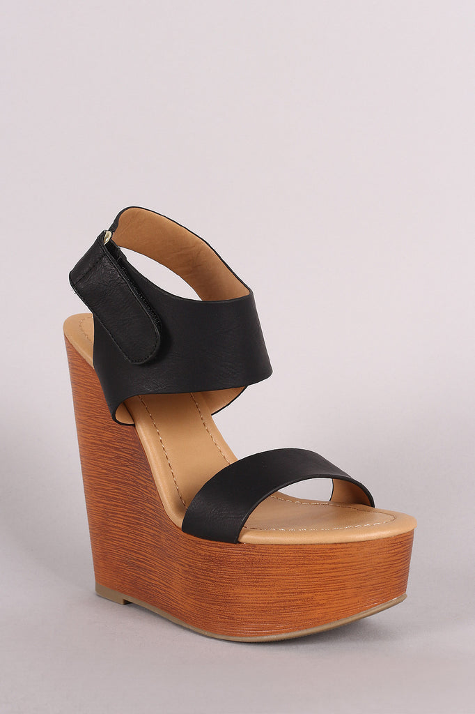 Soda Ankle Strap Open Toe Wooden Platform Wedge