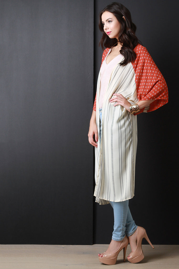 Bohemian Contrast Yoke Long Kimono