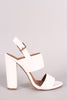 Double Band Open Toe Slingback Chunky Heel