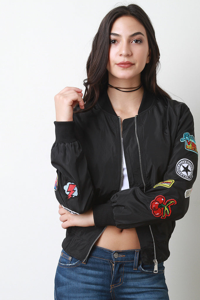 Patches Zip Up Bomber Jacket