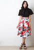 Taffeta Floral A-Line Midi Skirt