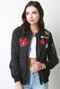 Assorted Patches Zip Up Bomber Jacket