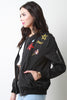 Assorted Patches Zip Up Bomber Jacket