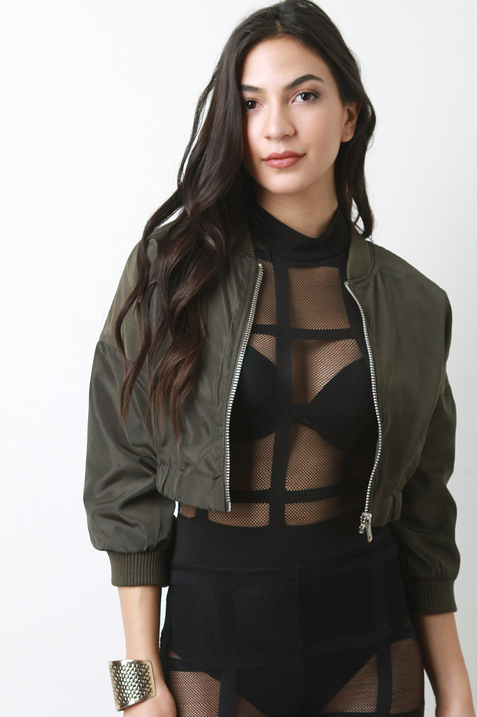 Zip-Up Crop Bomber Jacket