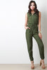 Button Up Drawstring Sleeveless Jumpsuit