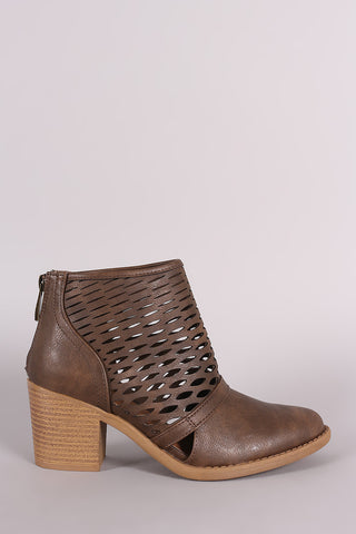 Two-Tone Snap Button Strap Chunky Heel Ankle Bootie