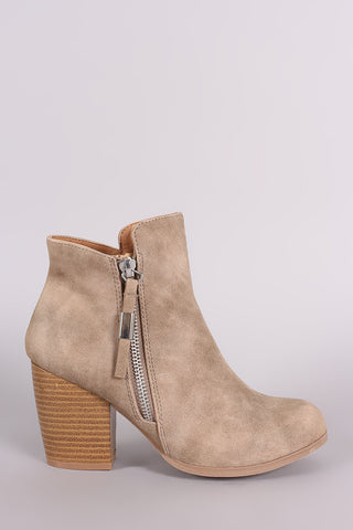 Two-Tone Snap Button Strap Chunky Heel Ankle Bootie