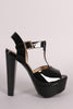 Patent T-Strap Peep Toe Chunky Platform Heel