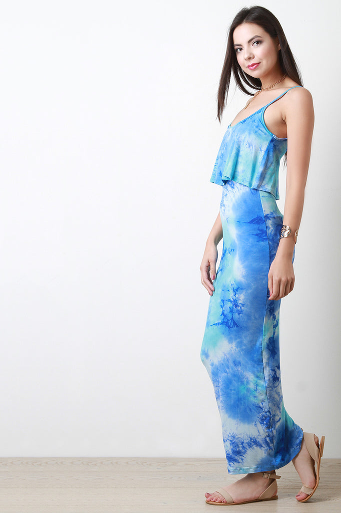 Tie Dye Flounce Tier Maxi Dress